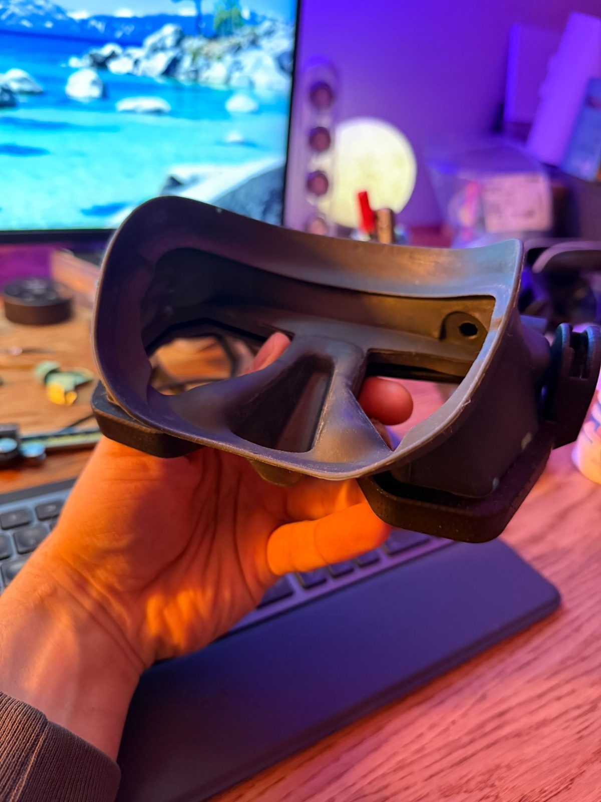 Inside view of Rheo Dive silicone skirt showing custom mold tooling and seal geometry